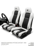 Nissan 350Z white and black two-tone seat covers on factory seats