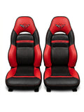 Red and black Corvette C5 sport seat covers on factory bucket seats