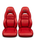 Red Chevrolet Corvette C5 sports seat cover on factory bucket seat